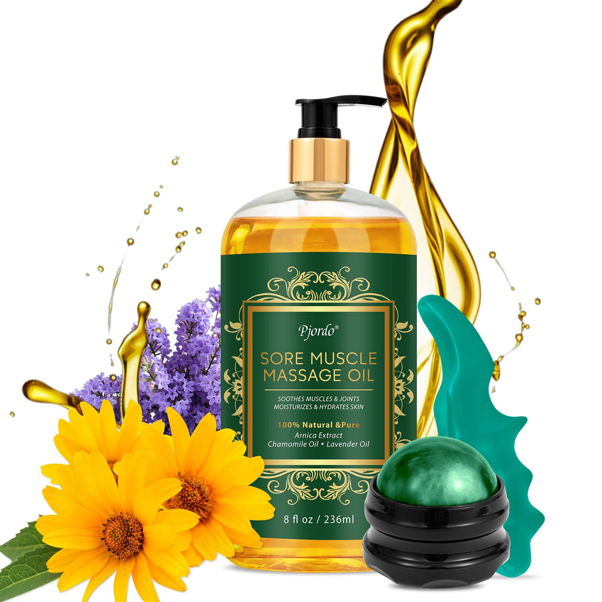 Pjordo Sore Muscle Massage Oil with rollerball applicator