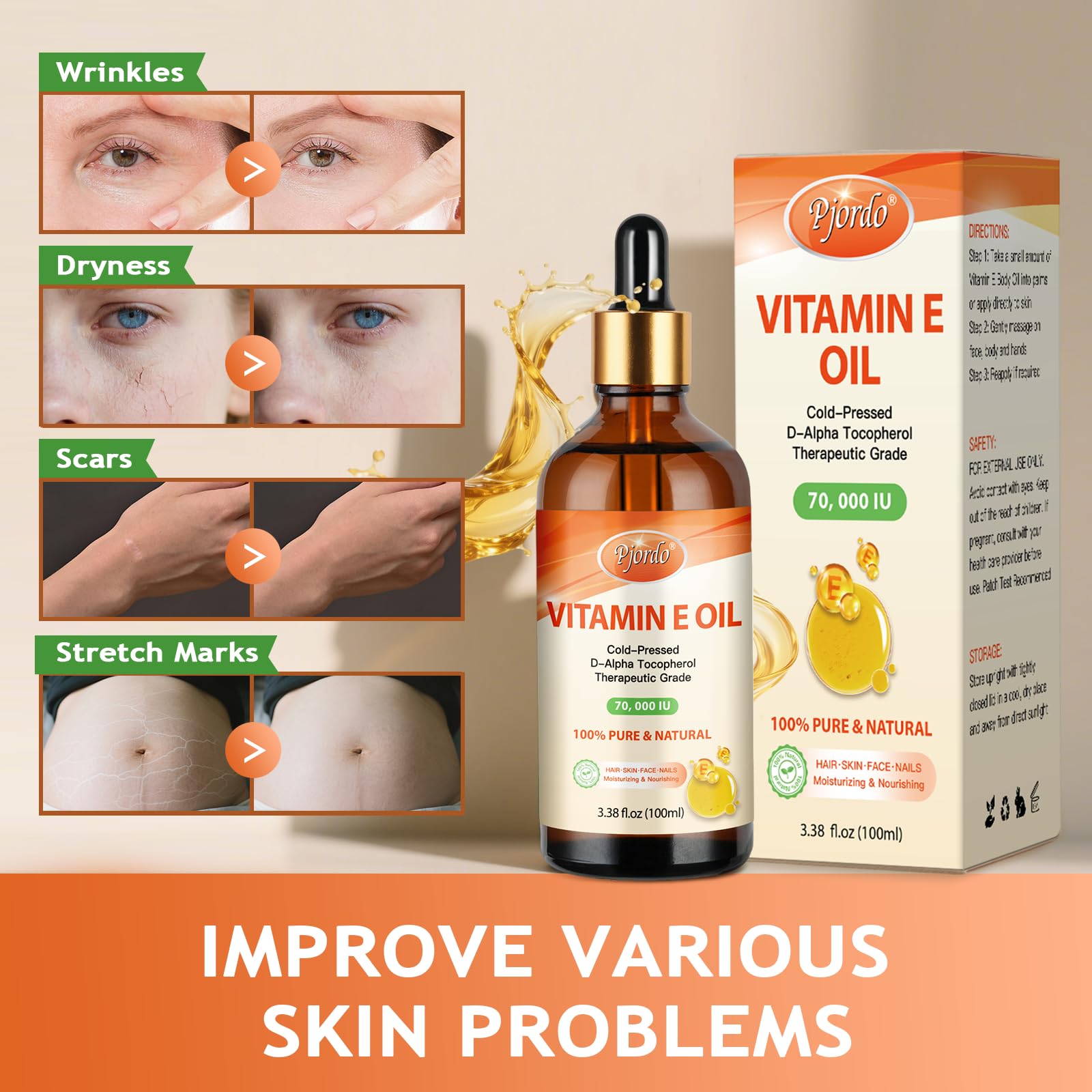 Vitamin E oil helping reduce appearance of scars and uneven skin tone