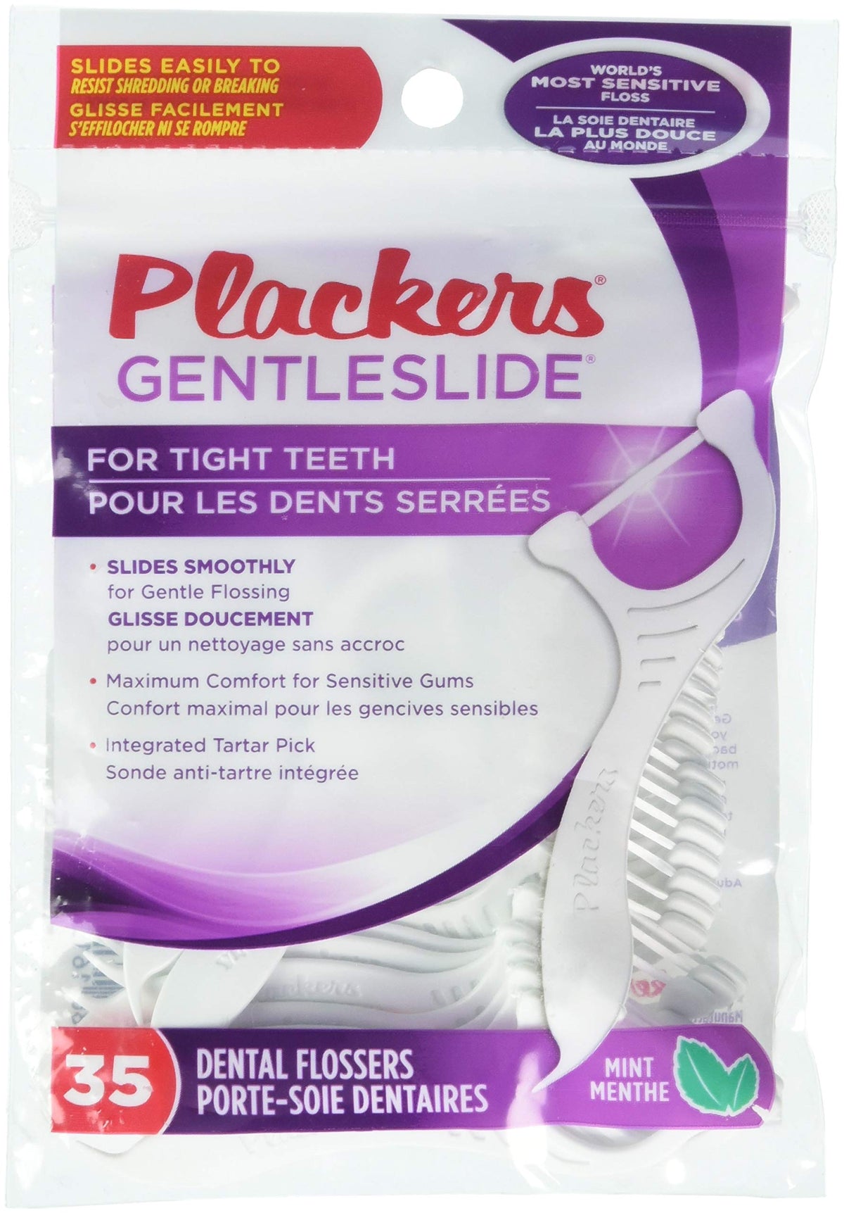 Plackers Gentleslide Mint Flossers for Tight Teeth with Tartar Pick (1 Each)