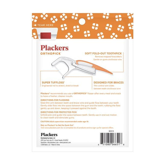 Close-up of OrthoPick thin floss arm for braces
