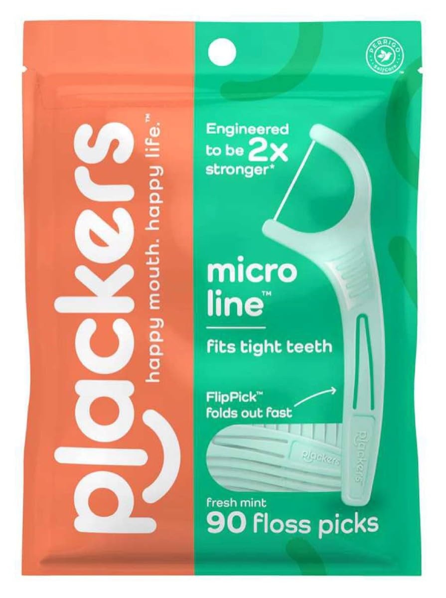 Mint-flavored floss picks with protective tartar pick and handle