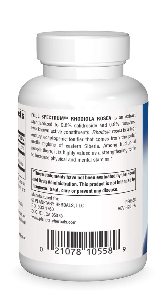 Close-up of Rhodiola Rosea Full Spectrum bottle label