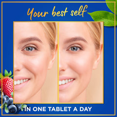 Plant-based collagen booster ingredients label featuring amino acids.