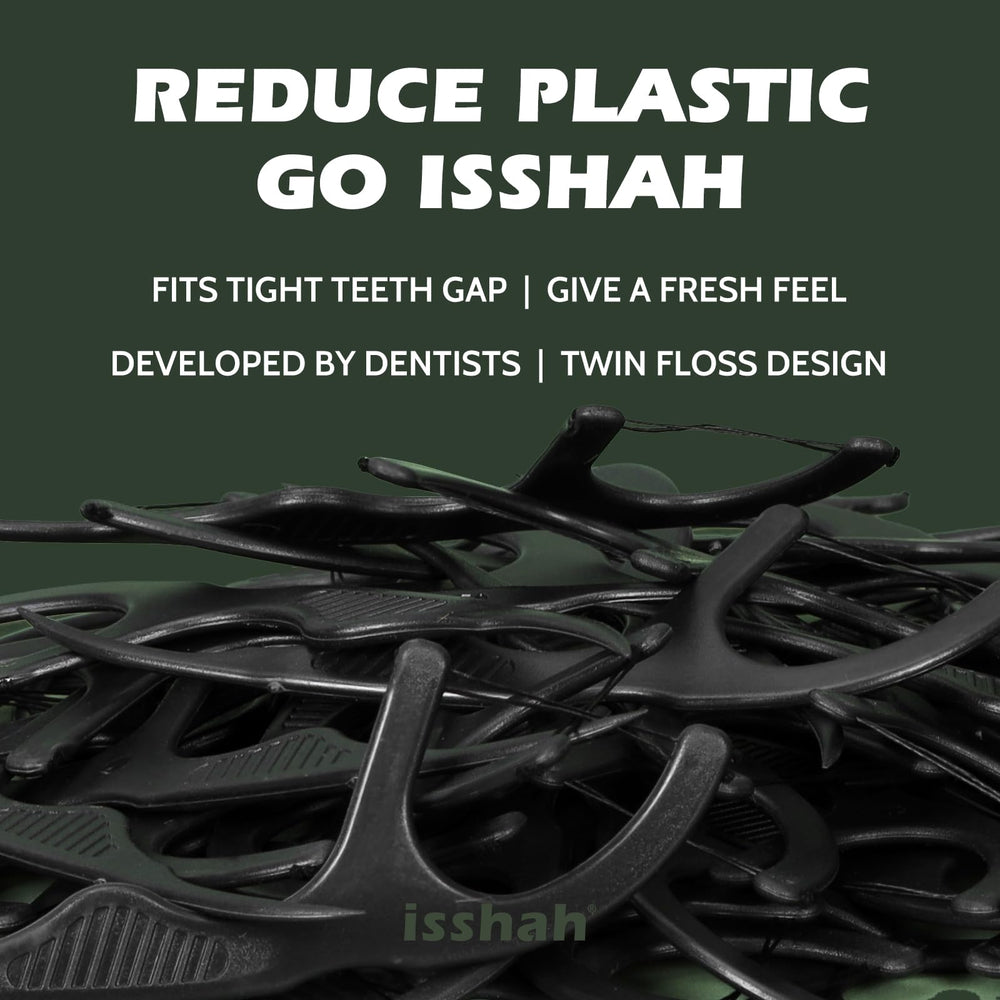 Plant-based dental floss picks in packaging