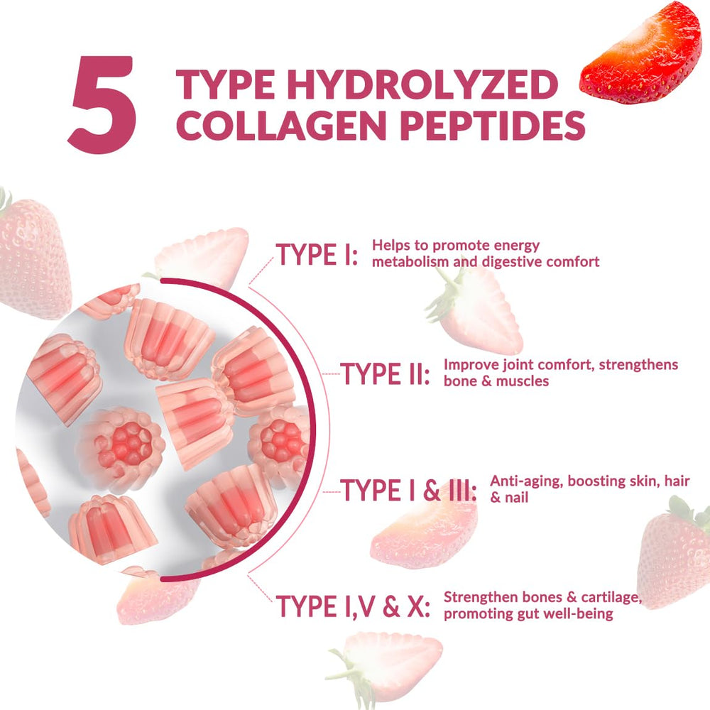 Plant-based pectin sugar free collagen gummies on white