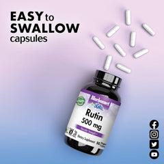 Plant-based rutin supplement capsules in bottle