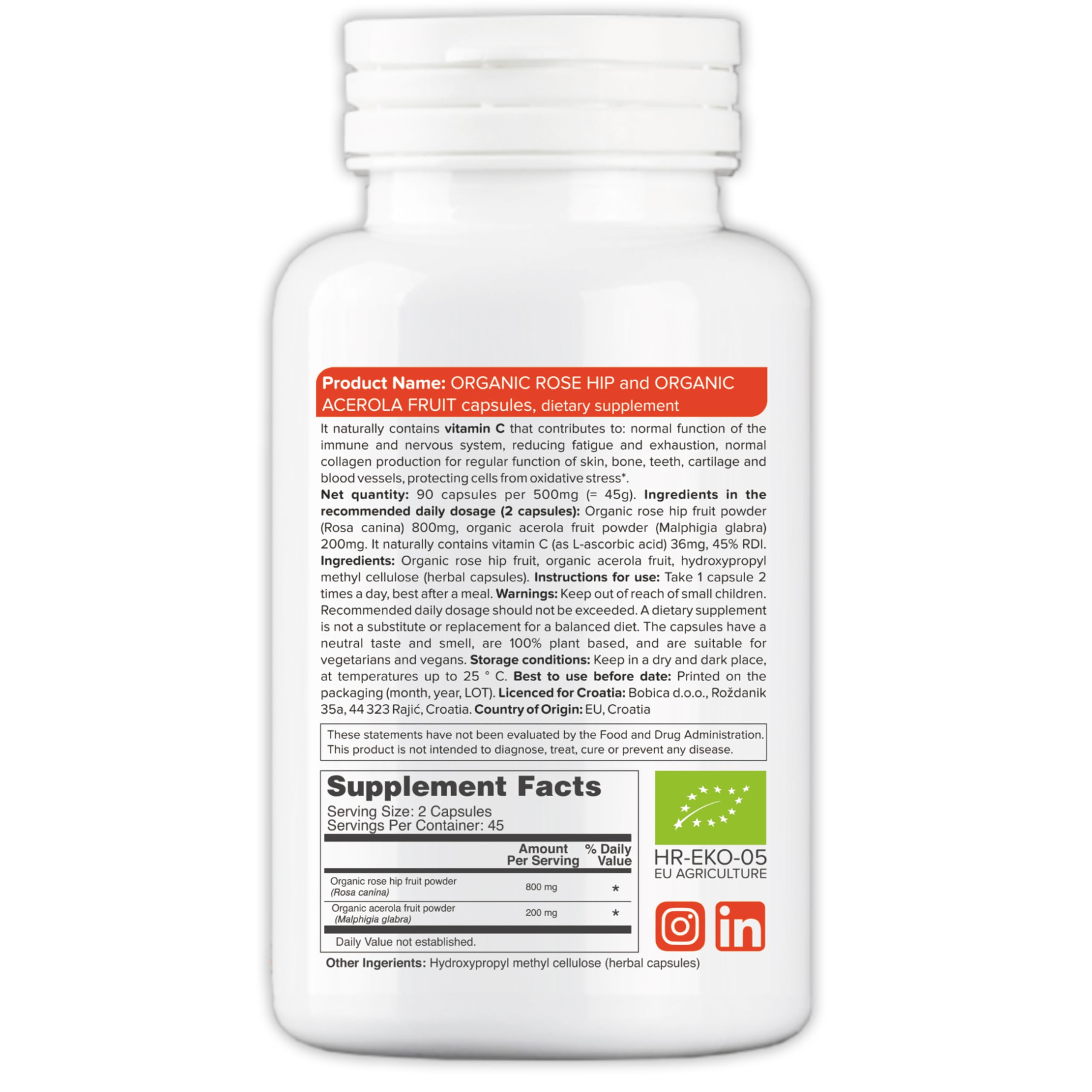 Bottle of plant-based Vitamin C 1000mg with natural ingredients