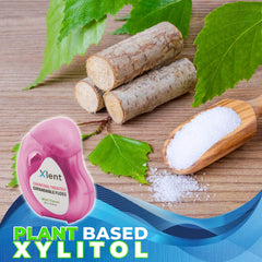 Plant-based wax-coated floss with xylitol label