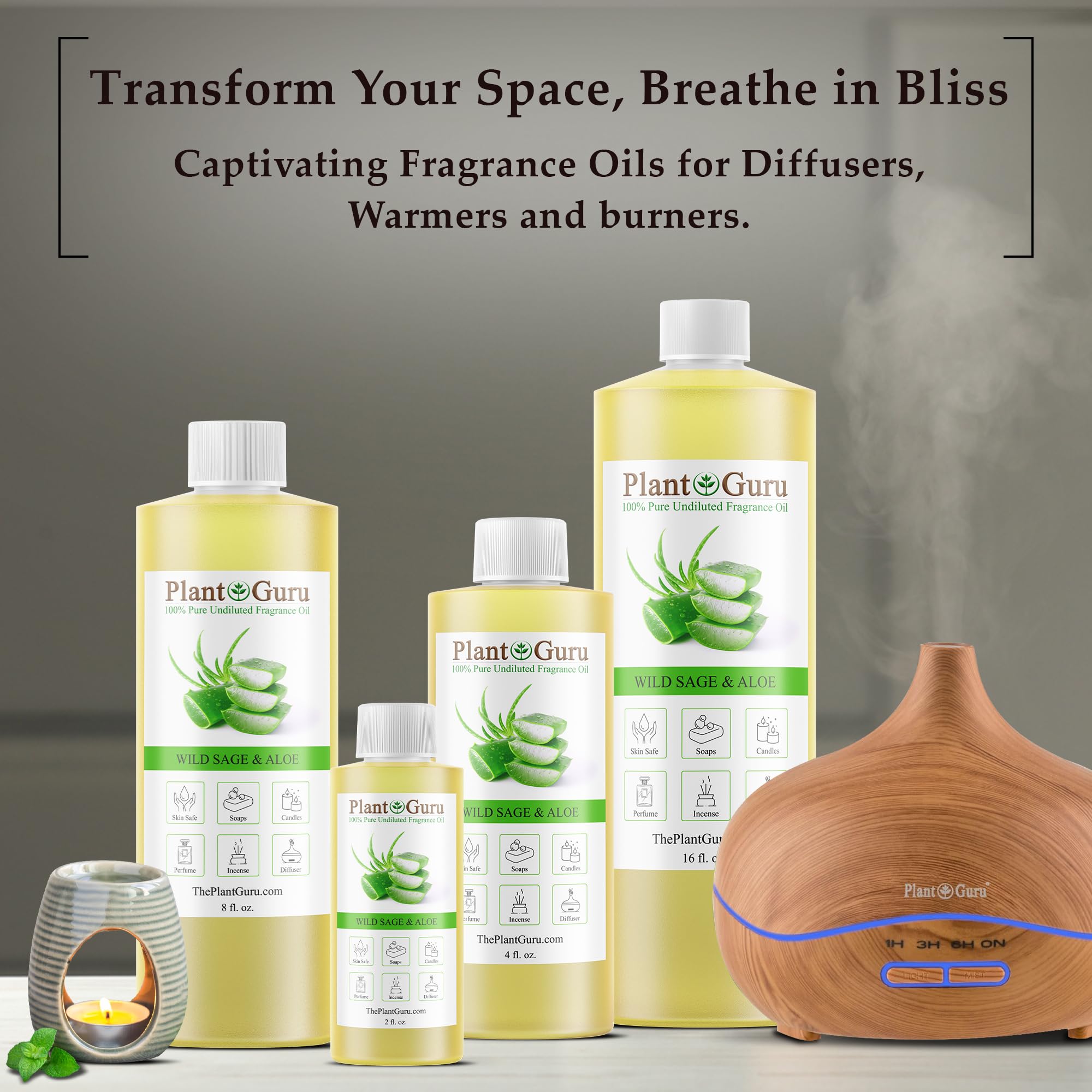 Plant Guru Wild Sage Aloe fragrance oil for candles and melts with inviting ambiance