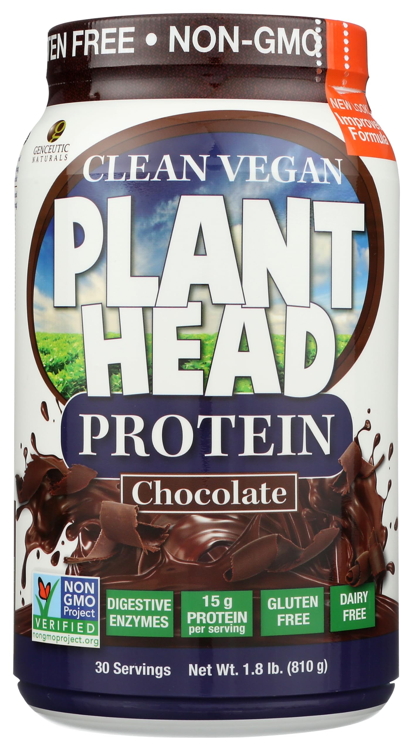 Genceutic Naturals Plant Head Protein Chocolate front label