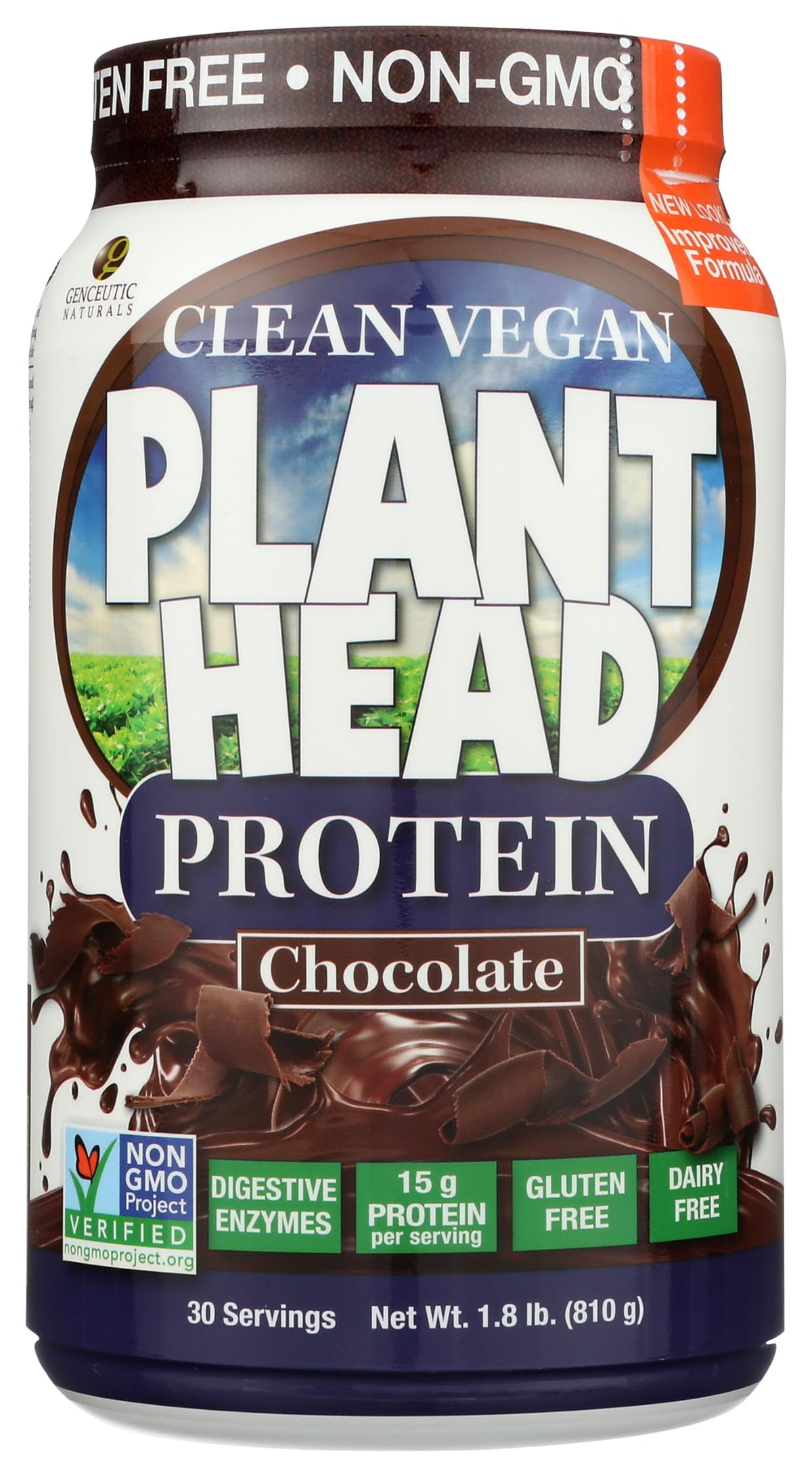 Genceutic Naturals Plant Head Protein Chocolate front label