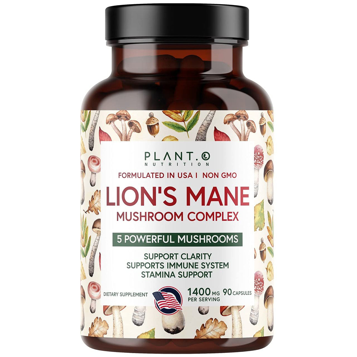 Bottle of Plant.O Lion's Mane 5-Mushroom Complex 90 caps