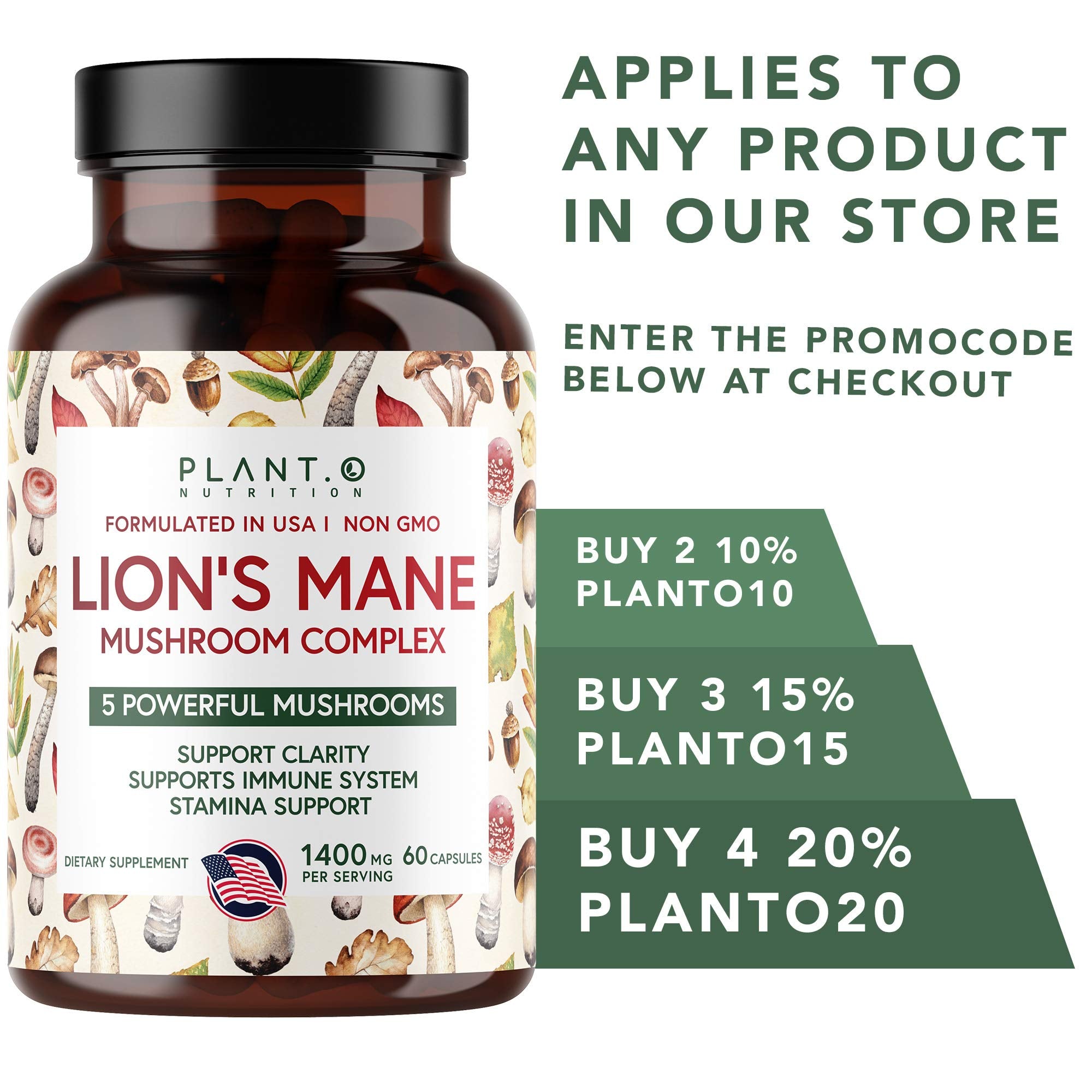 Made in USA GMP facility Plant.O Lion's Mane capsules