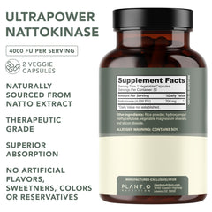 Nattokinase 4000 FU per serving label close-up