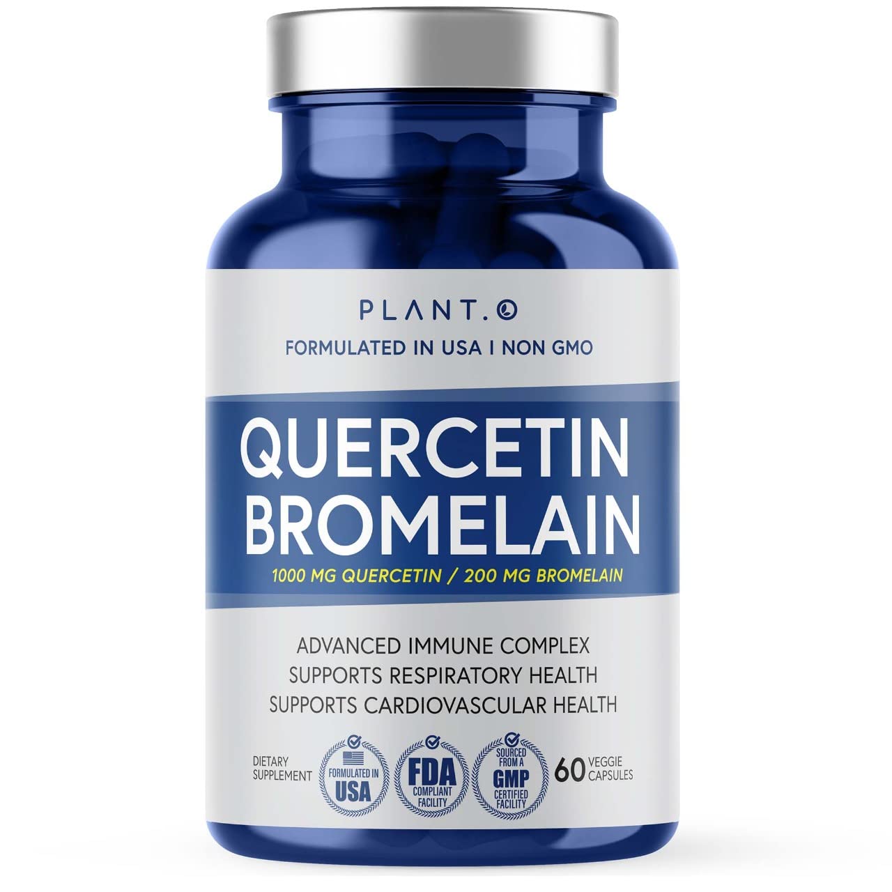 Bottle of Plant.O Nutrition Quercetin with Bromelain 1000mg - 60 veggie capsules