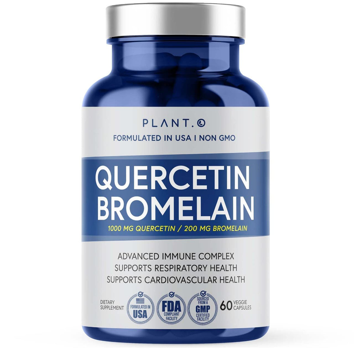 Bottle of Plant.O Nutrition Quercetin with Bromelain 1000mg - 60 veggie capsules