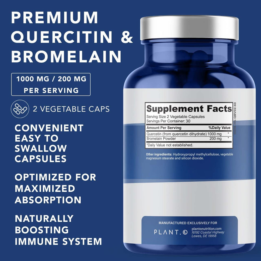 Close-up of label showing quercetin 1000mg and bromelain 200mg