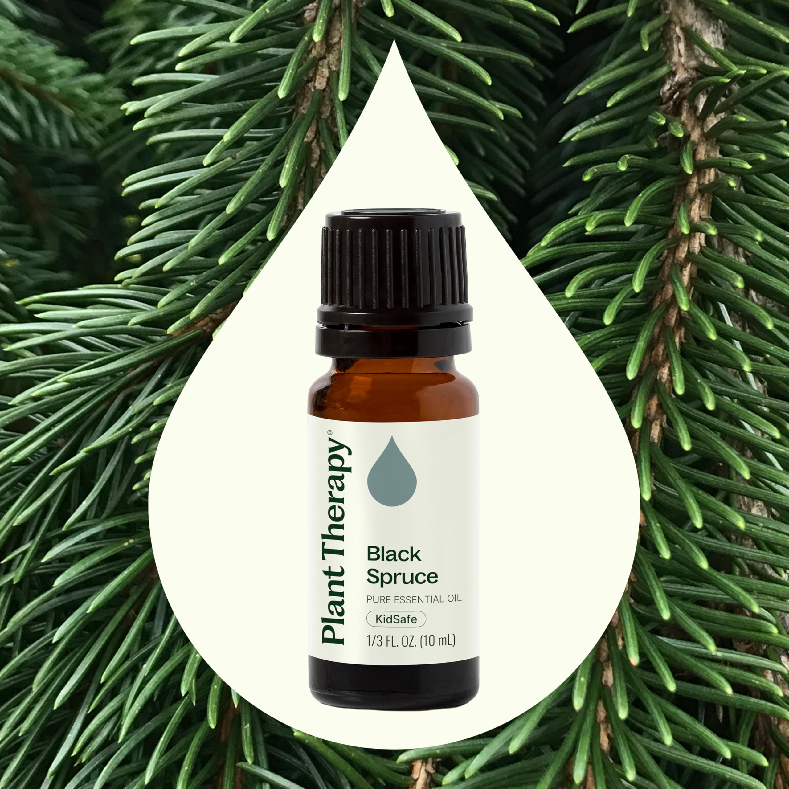 Side view of Black Spruce Essential Oil 10 mL bottle
