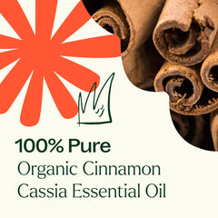 Morocco-sourced Cinnamon Cassia essential oil in a glass bottle