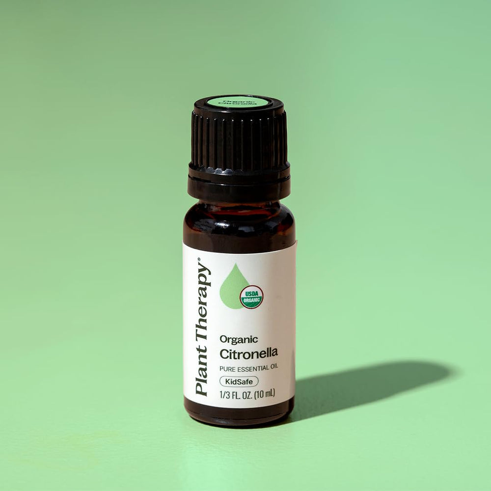 Amber glass bottle close-up of Plant Therapy Citronella Organic Essential Oil