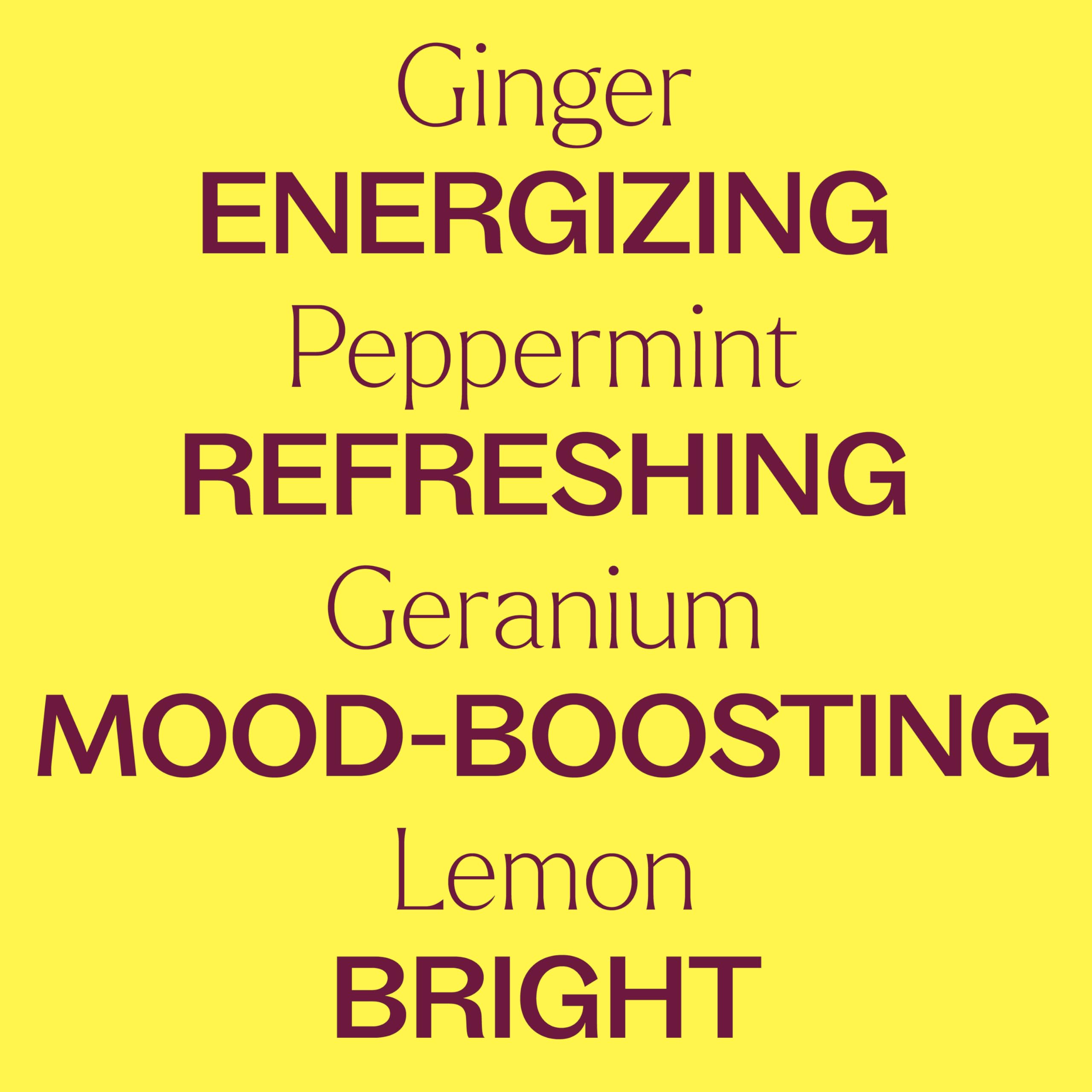 Close-up of essential oil blend ingredients (orange, lemon, peppermint, eucalyptus, ginger, geranium)