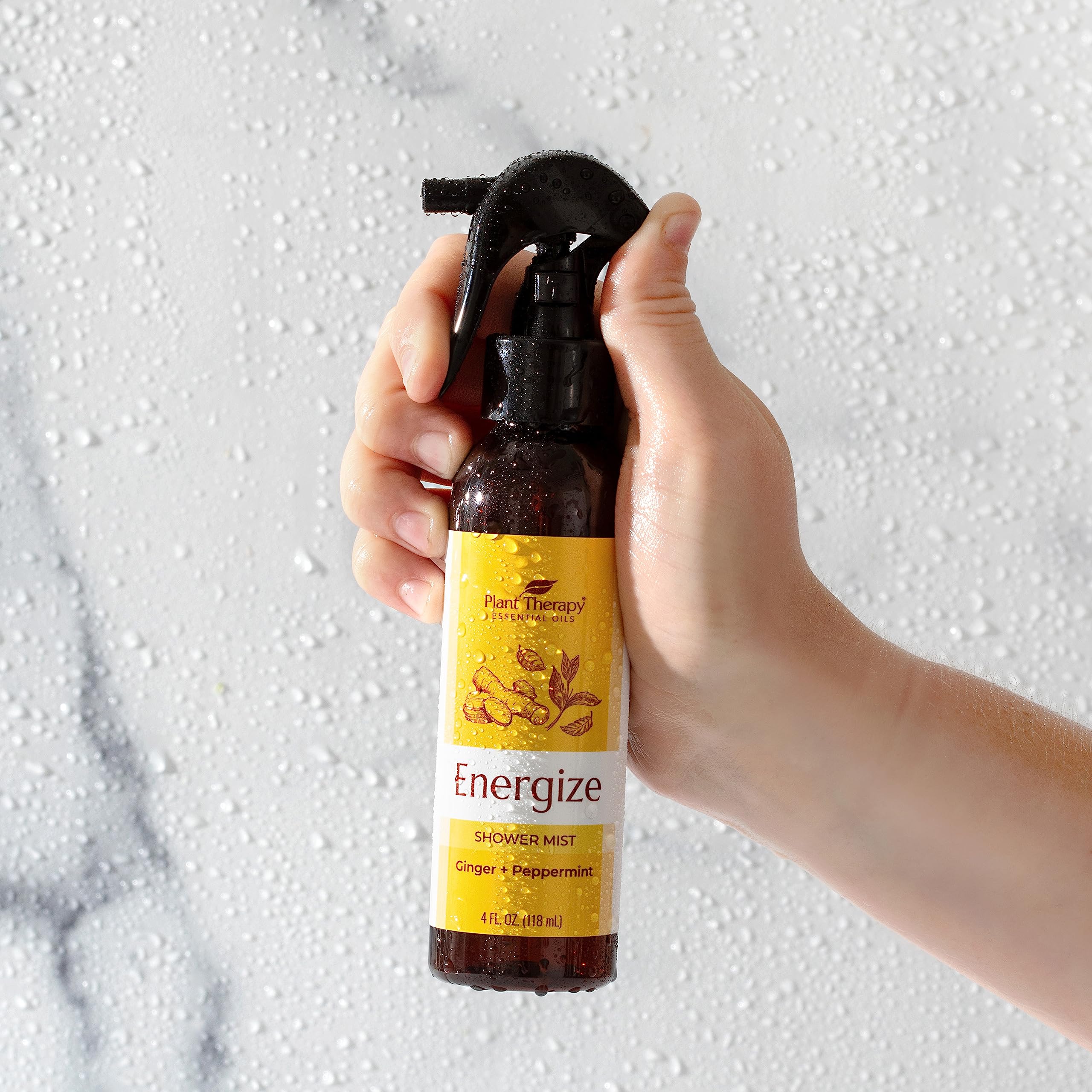 4 oz bottle with energizing ingredients illustration