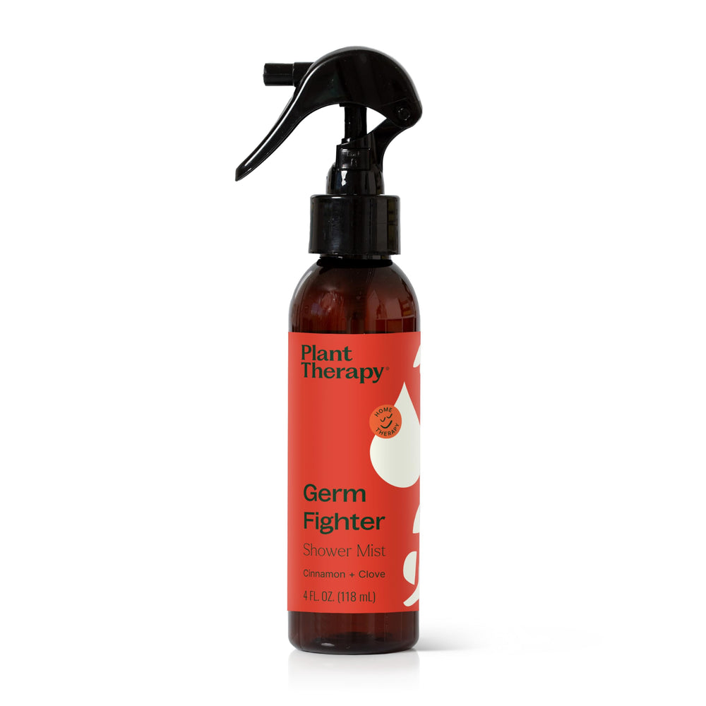 Front view of Plant Therapy Germ Fighter Shower Spray Mist 4 oz bottle