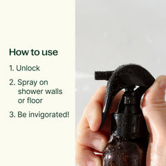 Close-up of Germ Fighter Shower Spray Mist bottle label