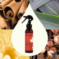 Illustration of essential oils Cinnamon, Eucalyptus, Rosemary, Lemon, and Clove Bud