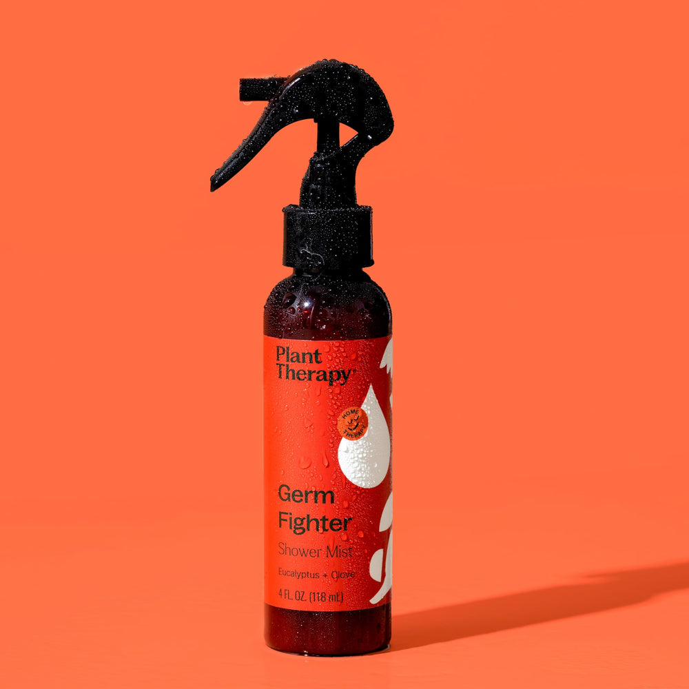 Germ Fighter bottle on a clean bathroom counter