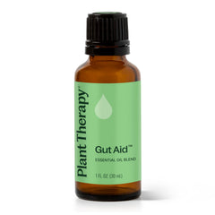 Plant Therapy Gut Aid bottle front view for easy on-the-go digestion support.