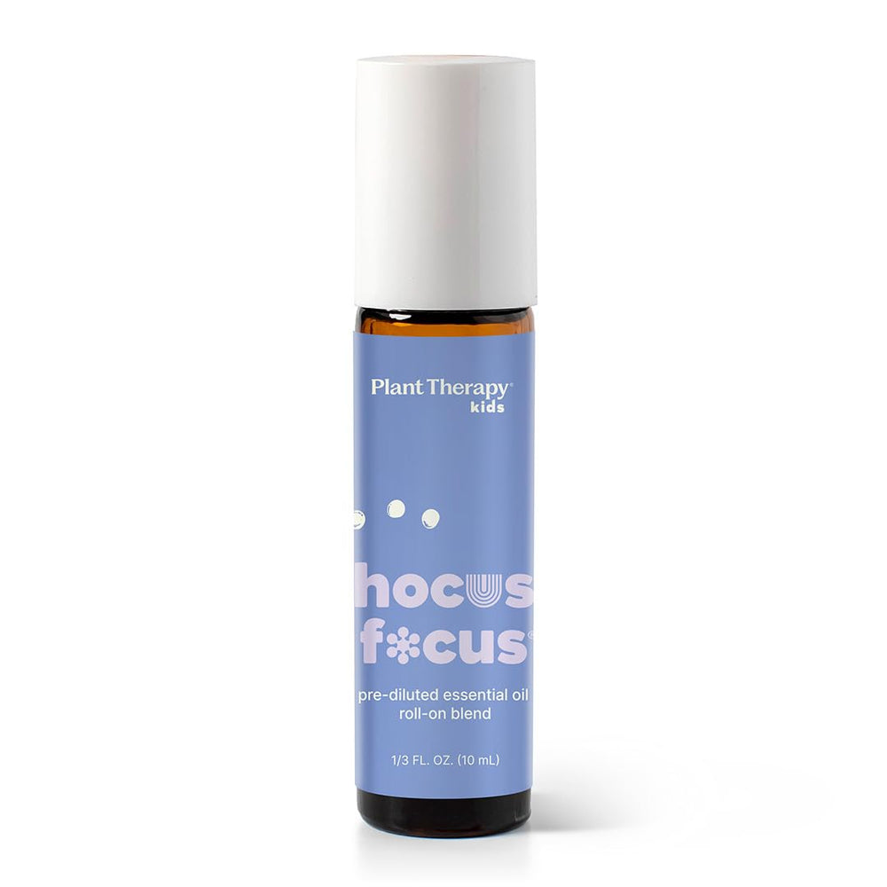 Close-up of Hocus Focus label on 10 mL roll-on bottle