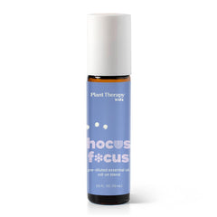 Close-up of Hocus Focus label on 10 mL roll-on bottle