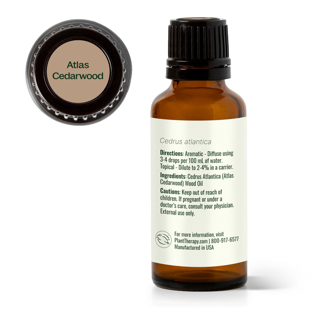 Plant Therapy logo with Atlas Cedarwood oil