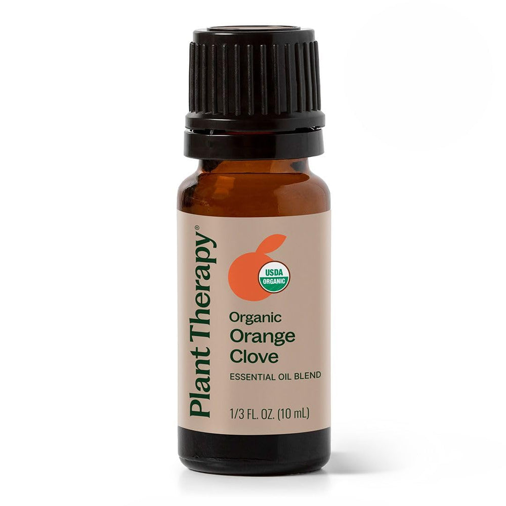 Plant Therapy Organic Orange Clove essential oil blend 10 mL front view