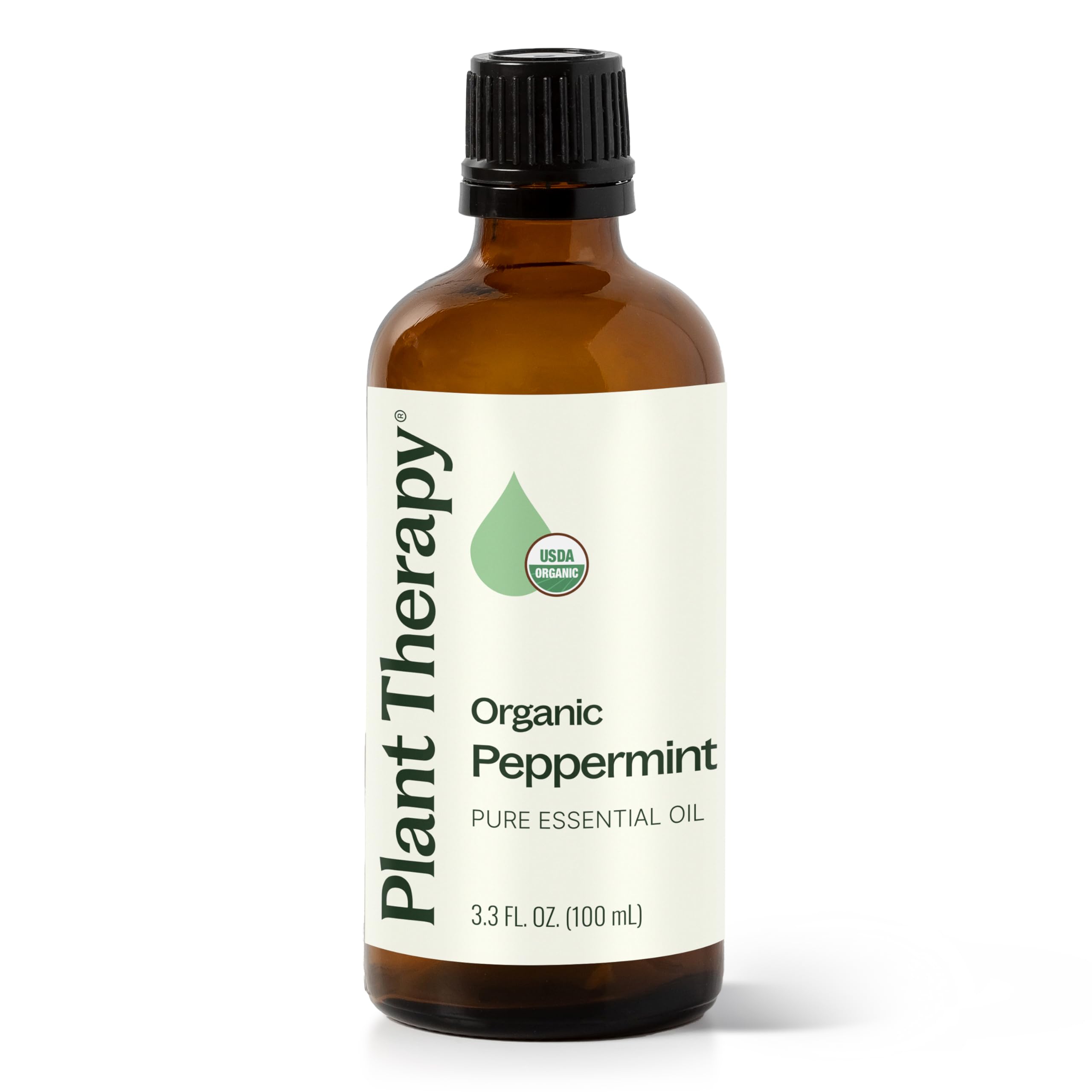 Front view of Plant Therapy Organic Peppermint Essential Oil bottle (100 mL).