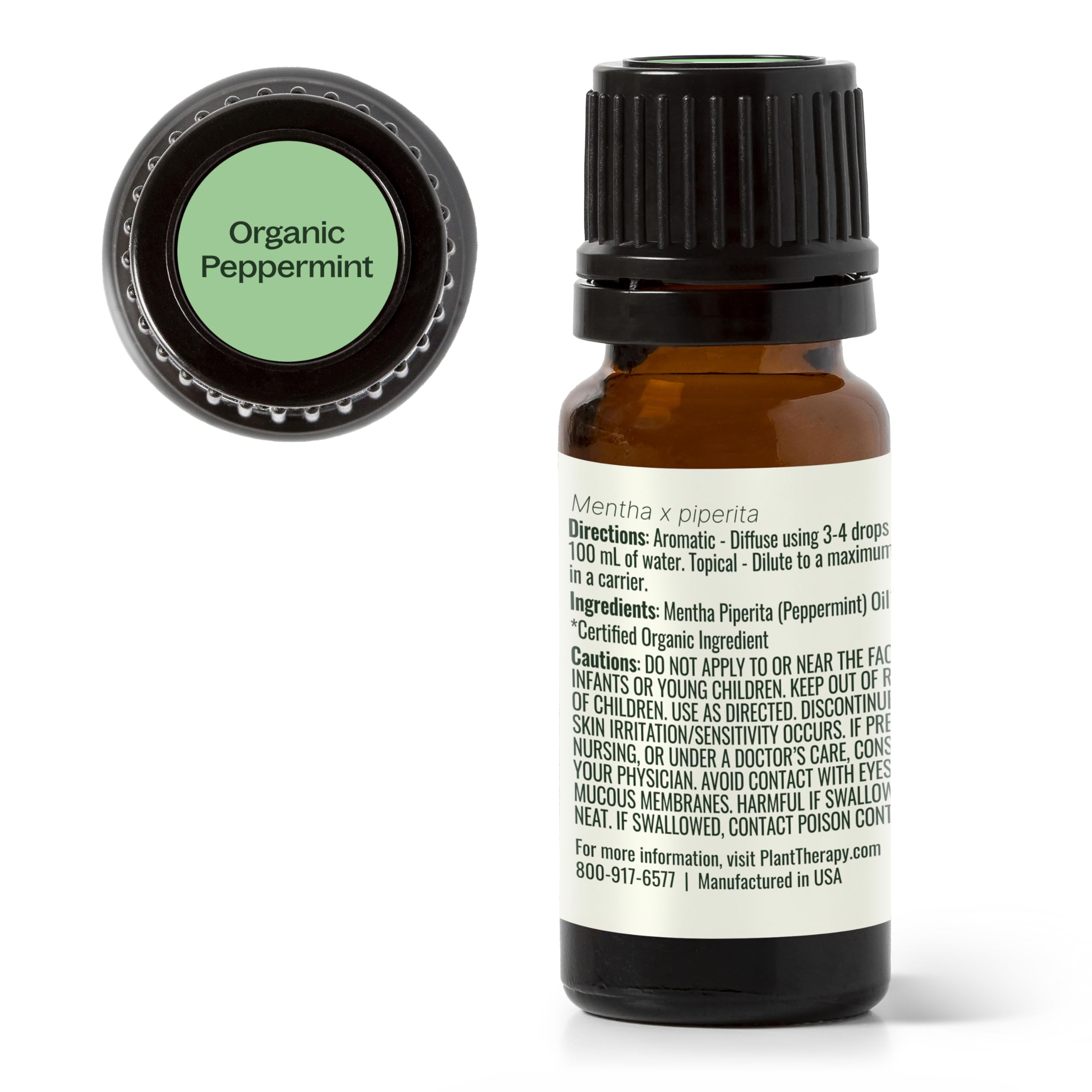 Plant Therapy peppermint oil packaging with organic certification