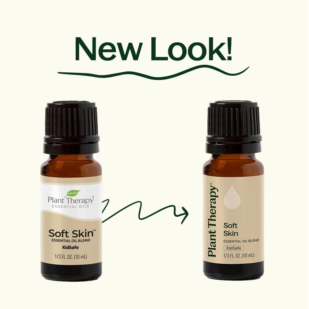 Plant Therapy Soft Skin Petitgrain image shows uplifting, balancing aroma for skin.