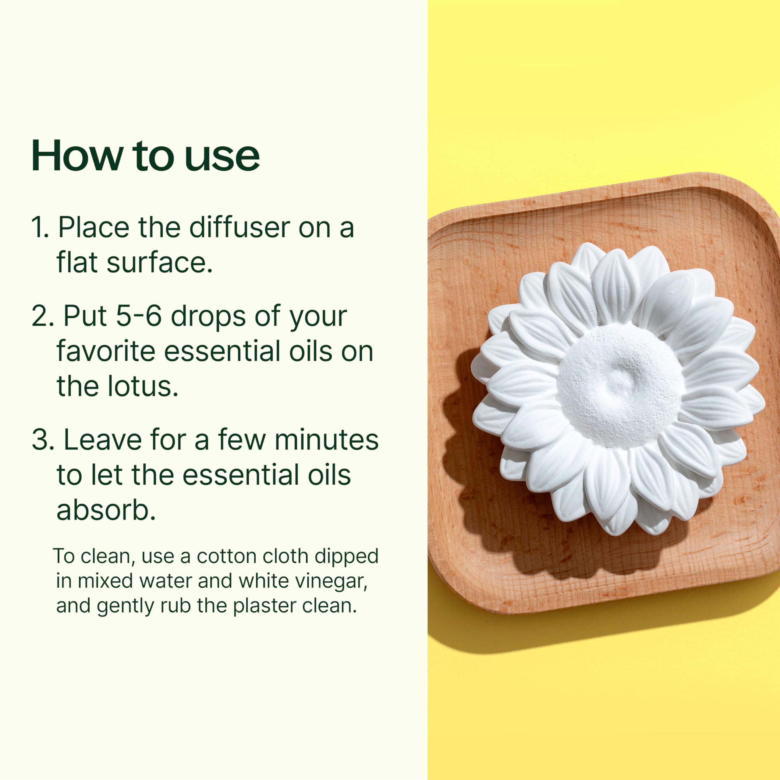Top view of sunflower-shaped diffuser with plaster finish