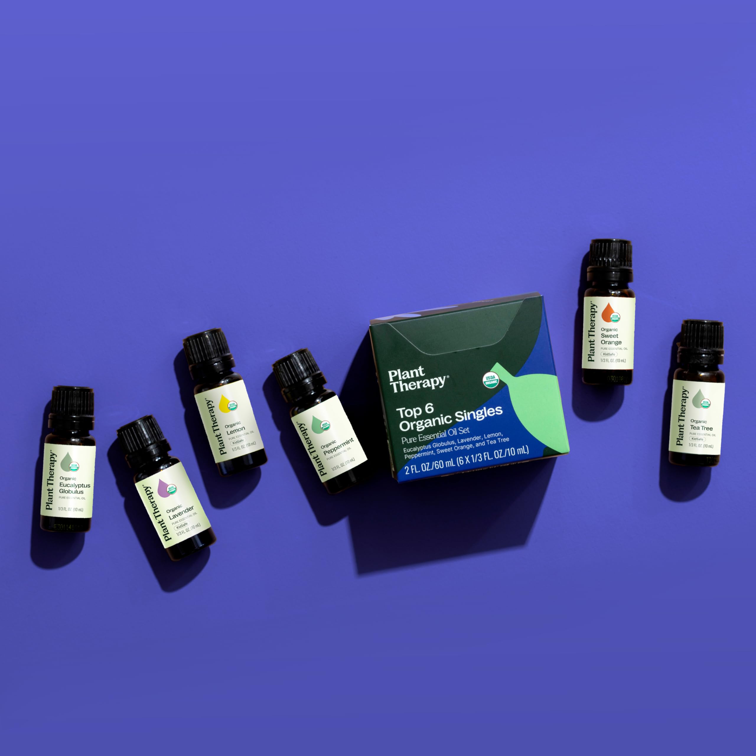 Plant Therapy Top 6 Organic Oils set in use with diffuser