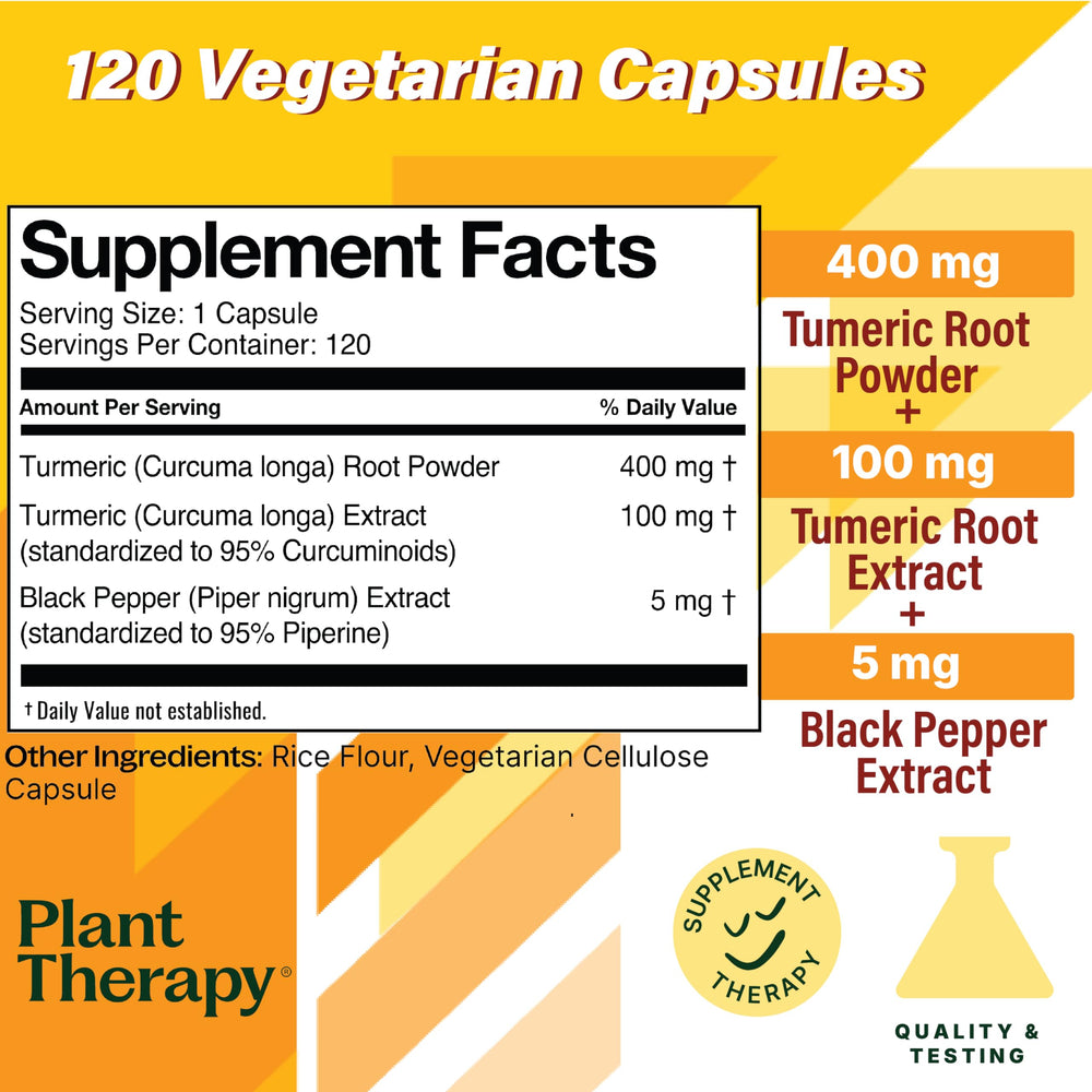 Plant Therapy Turmeric Black Pepper capsules on a white background