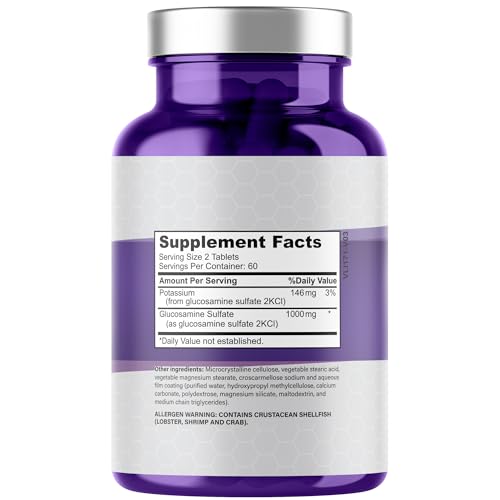 Label highlighting glucosamine sulfate 1000mg per serving