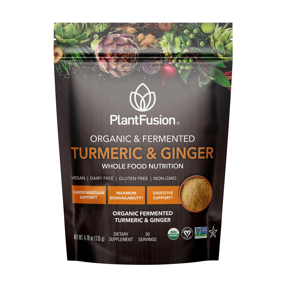 Front view of PlantFusion Turmeric & Ginger Drink Mix package