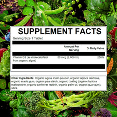 Supplement facts for PlantFusion Vitamin D3 2000IU