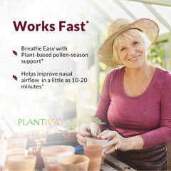 Plantiva AllerDx capsules close-up, showcasing vegan herbal blend for seasonal support.