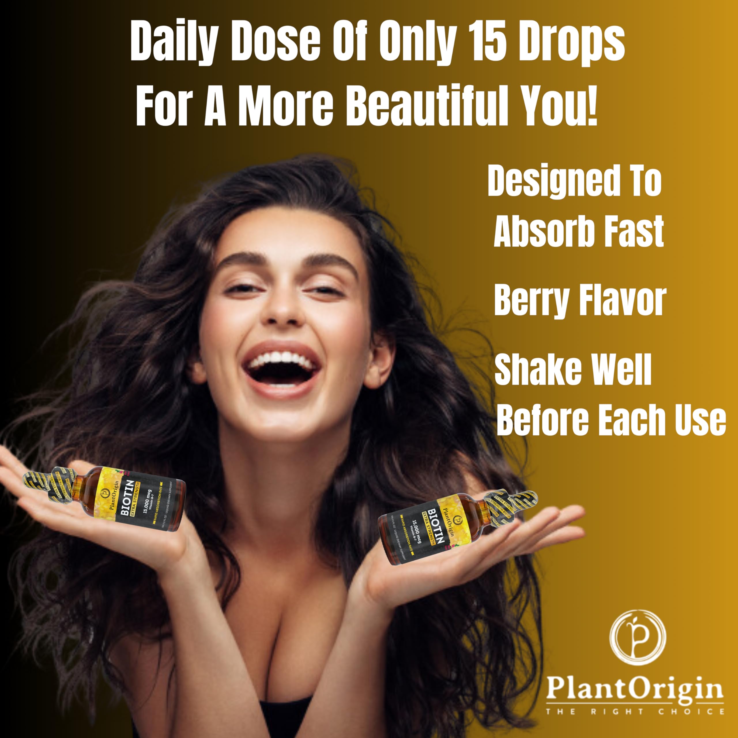 PlantOrigin Biotin Liquid bottle on clean background