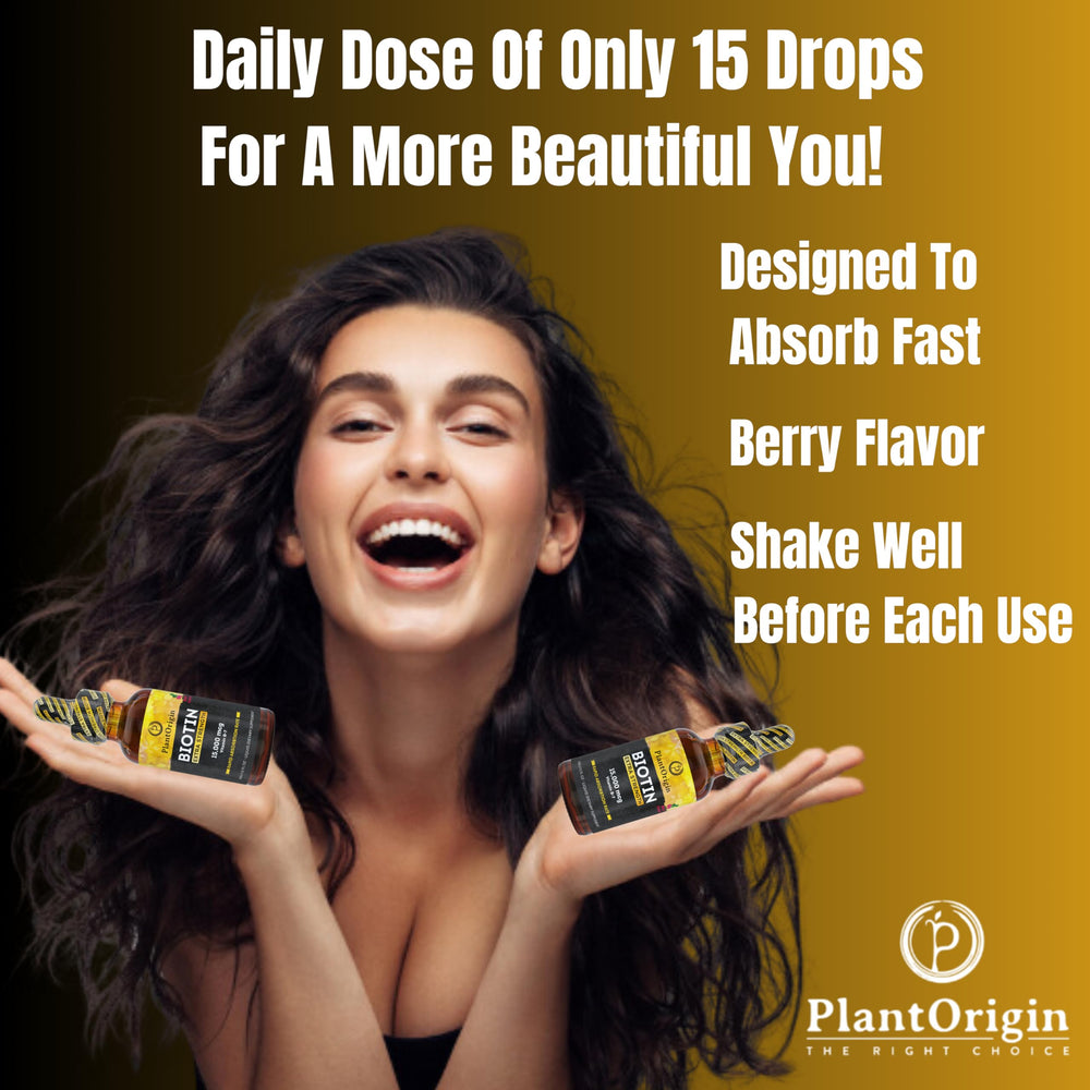 PlantOrigin Biotin Liquid bottle on clean background