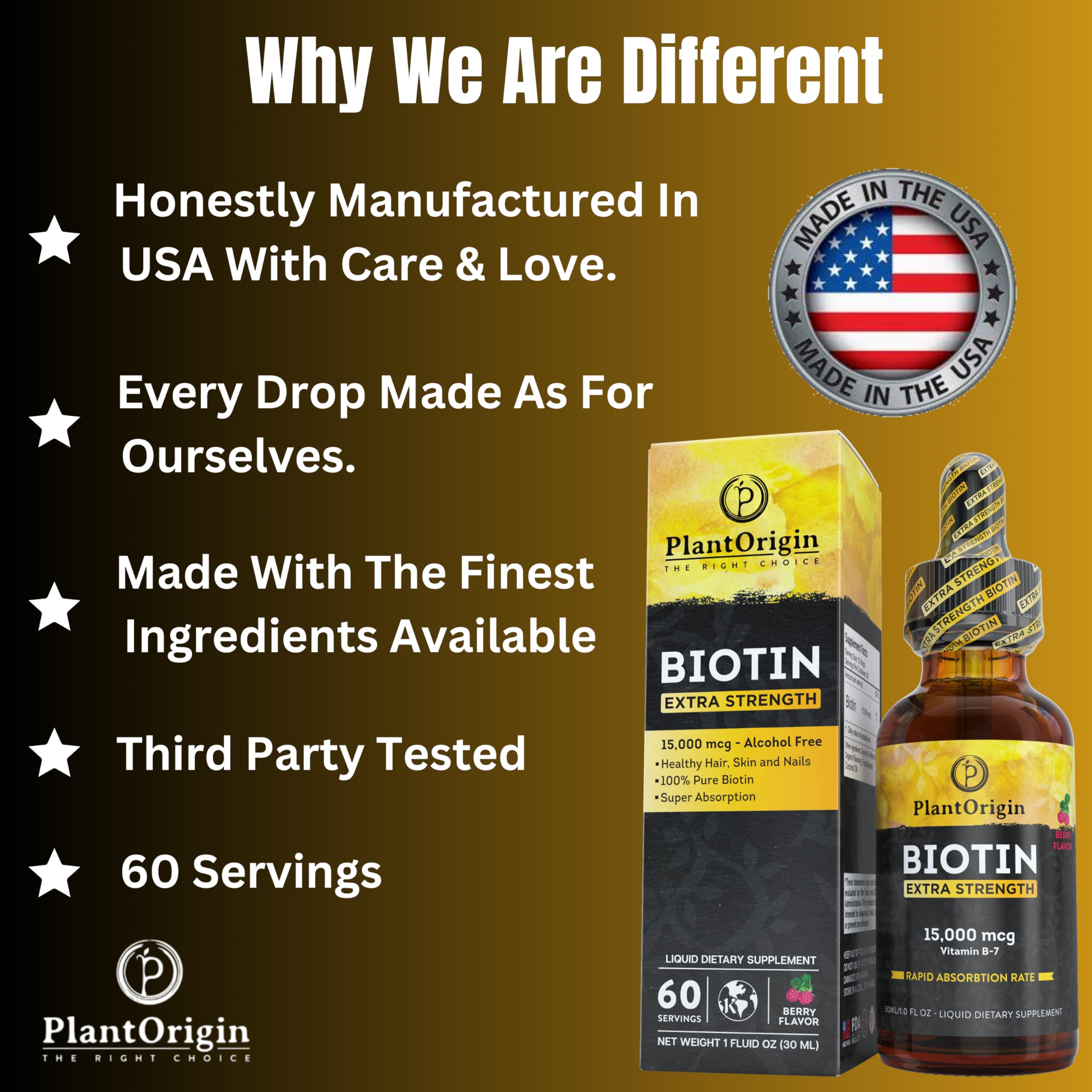 60-serving PlantOrigin Biotin Liquid packaging