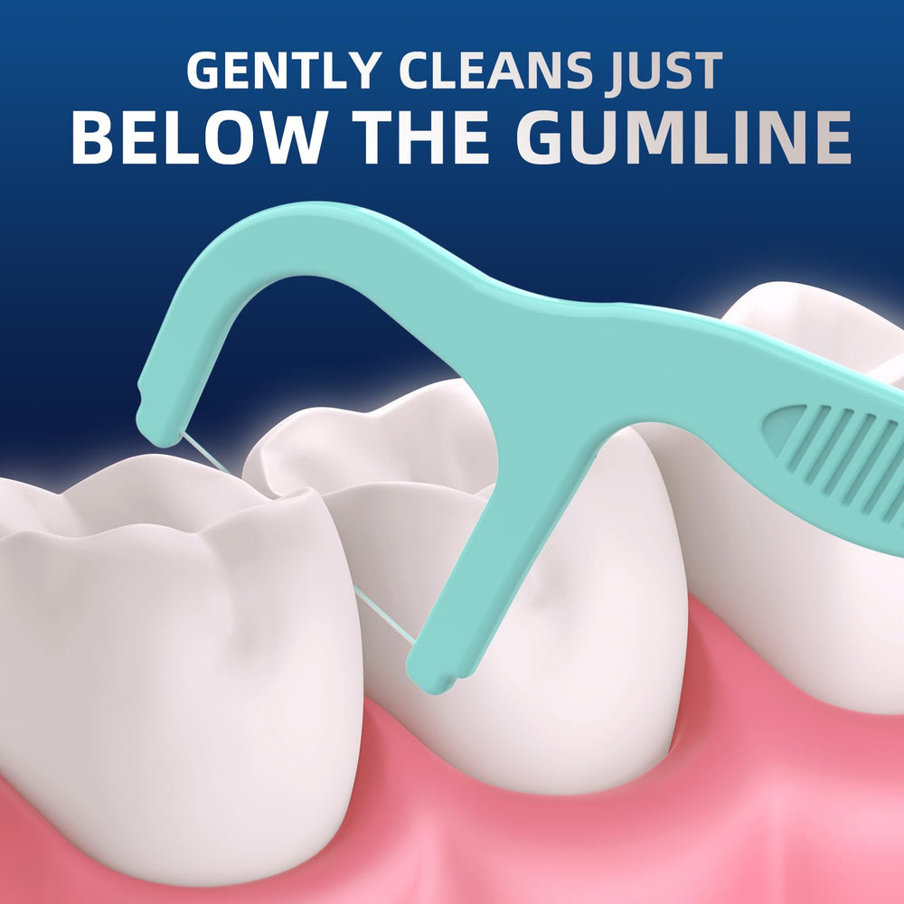 Close-up of floss removing plaque between teeth