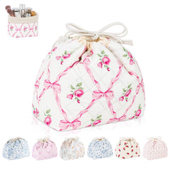 Playexen quilted makeup bag bow floral for travel and daily use